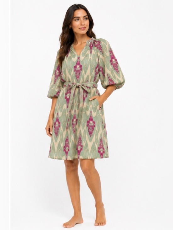 Ollari New York Dresses & Skirts - Ollari New York Ikat Cotton Shift Dress with Tie Belt Boho Coastal | Size L